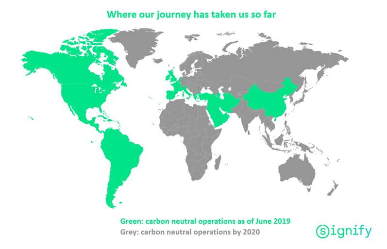World map with carbon neutral operations