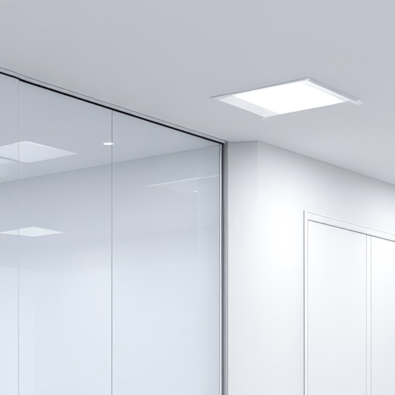 Bright office ceiling with LED panels