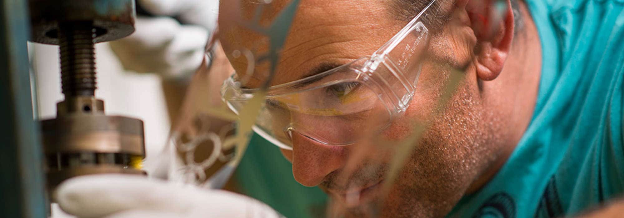 Close-up of construction worker with safety glasses
