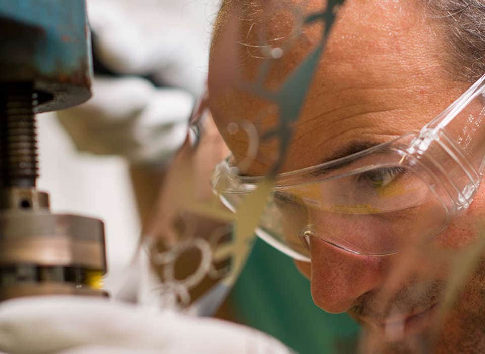 Close-up of construction worker with safety glasses