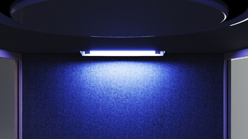 UV-C lamp disinfection cycle faint blue light