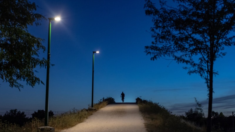 Solar streetlight at night