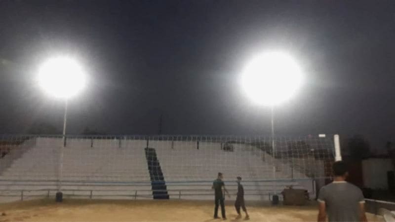 Floodlights after dark