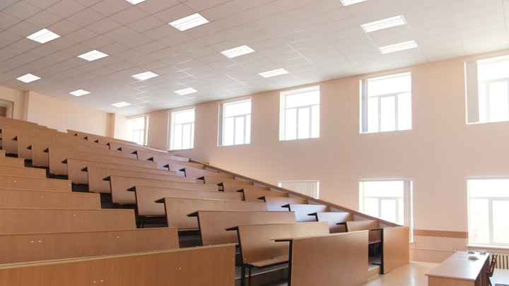 Office hall with desk and chairs with good light