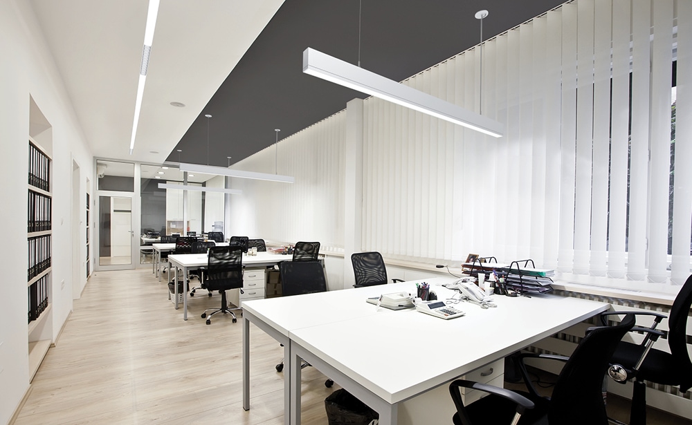 Office hall with desk and chairs with good light