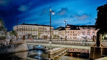 City with illuminated streets and buildings