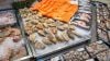 Fresh seafood displayed on ice