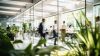 Office space and plants and bright lighting