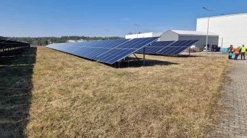 Grass landscape with solar panels