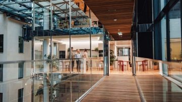 Office corridor with warm light