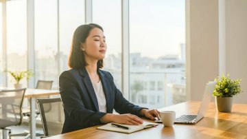 Person behind a laptop enjoying the natural light