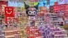 Bright lighting in colourful candy store