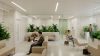 People in modern waiting area, bright lighting